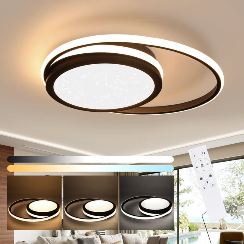 Deckenlampe led Deckenleuchte Wohnzimmer - Schwarz Dimmbar Wohnzimmerlampe Modern Rund küchenlampe 56W Deckenbeleuchtung...