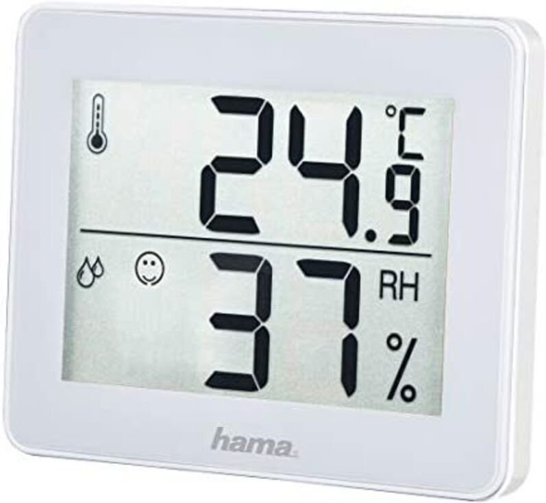 Hama - Digitales Thermometer und Hygrometer (Raumluftfeuchte- und Temperaturkontrolle, Datenspeicherung), Farbe Weiß