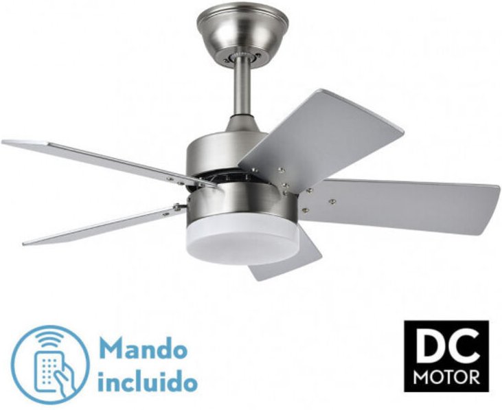 Fabrilamp - Ventilator dc marta 36w nickel 5 Flügel rev. buche/silber 41x76d 3060lm w/remote, memory und timer 3000k,400...
