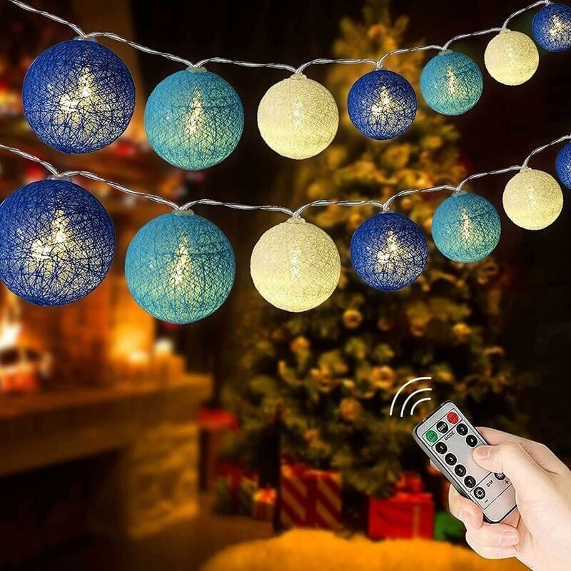 USB-LED-Lichterkette mit Wattebällchen, 3 m, 20 LEDs, 8 Modi mit Fernbedienungs-Timer, für Balkondekoration, Weihnachten...