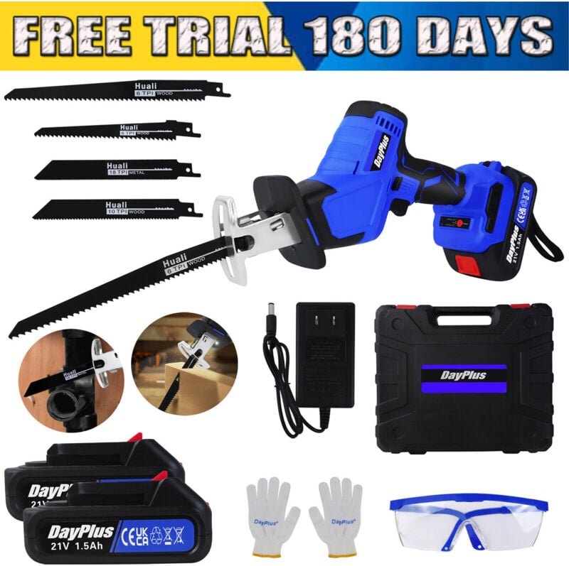 Hubsäge mit 2PCS Lithium-Ionen-Batterie und 1x Ladegerät, Akku-elektrische Hubsäge, 4-Blatt-elektrische Handsäge zum Sch...