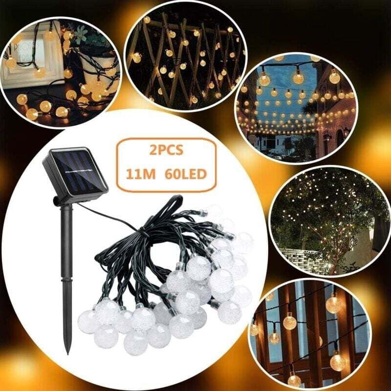 Confezione da 2 luci solari a stringa da 11 m con 60 led, luci solari a stringa da esterno con 11 m con 60 led, 8 modali...
