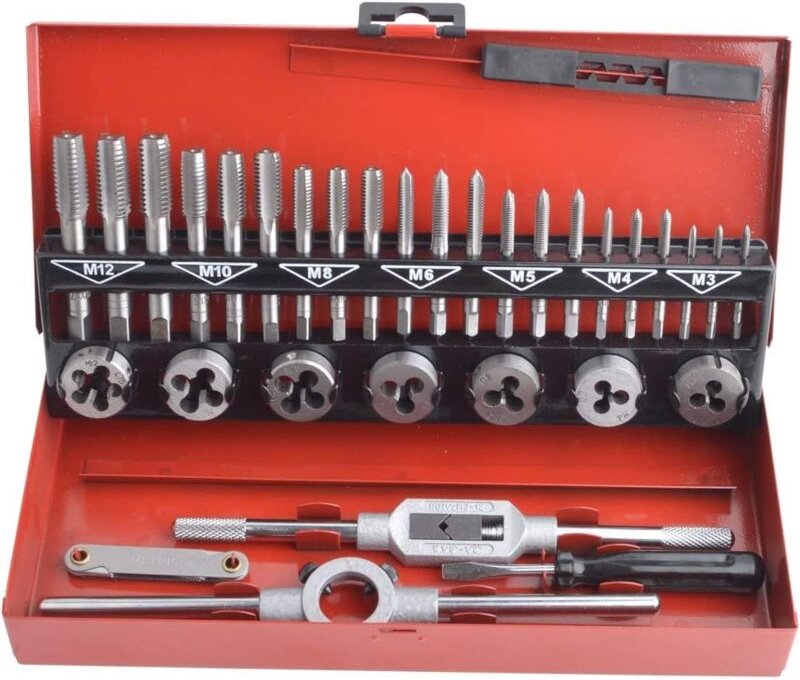 Thumbnail - Gotrays - 32-teiliger Gewindebohrer- und Schneideisensatz aus Wolframlegierungsstahl, metrisches Gewindebohrer- und