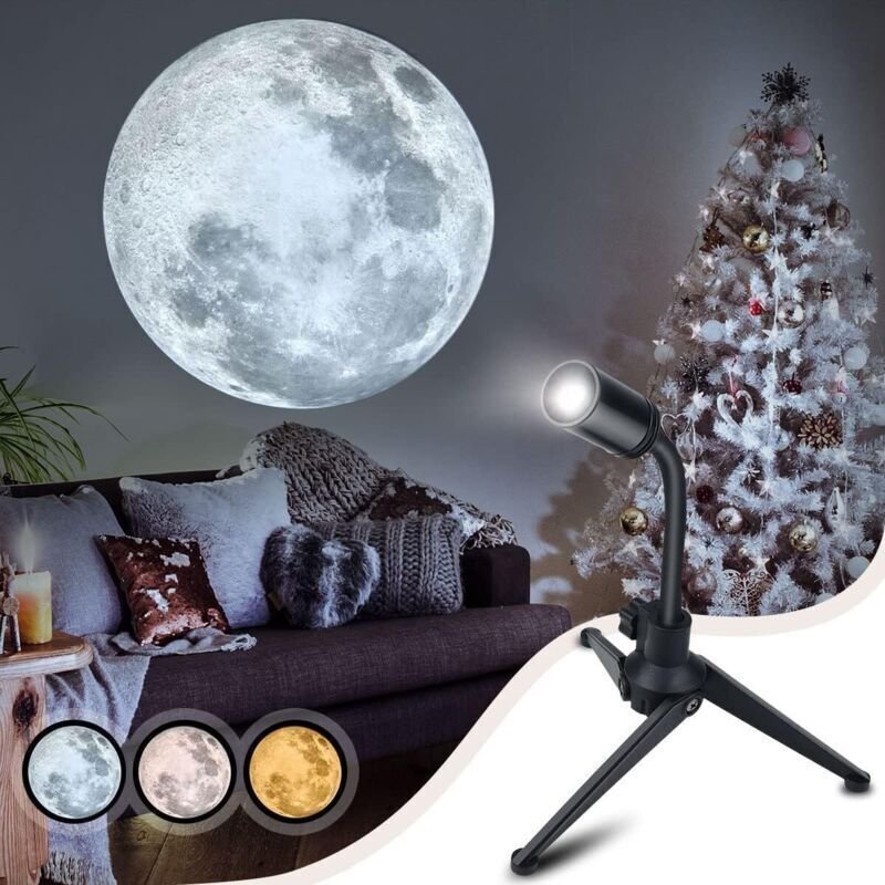 Vtizikl Veilleuse Bébé, Projecteur lune , LED Portable Moon Projection Lampe Support Rotatif à 360 ° Veilleuse USB pour ...
