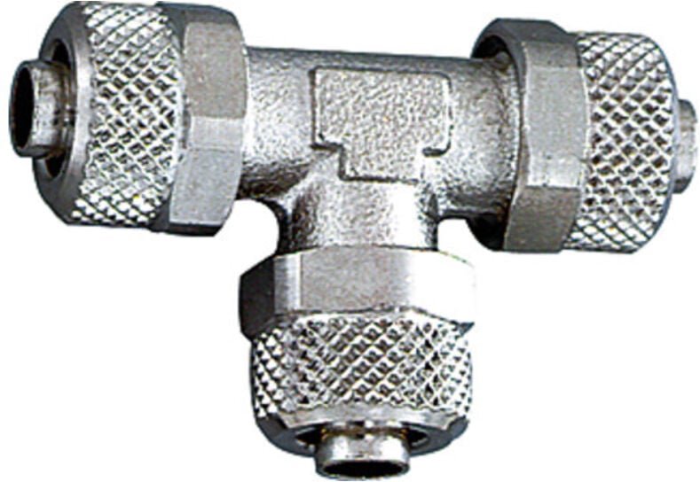 T-Verbinder, für Schlauch 5/3 mm, sw 8, Messing vernickelt - Riegler