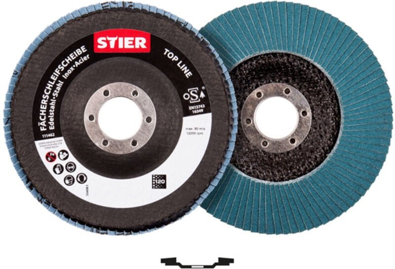 Fächerschleifscheiben Profi ø 125 mm, Set 10 Stück, 125x22,23, Korn 120 für Metall-, Aluminium-, Kunststoff- und Holzbea...