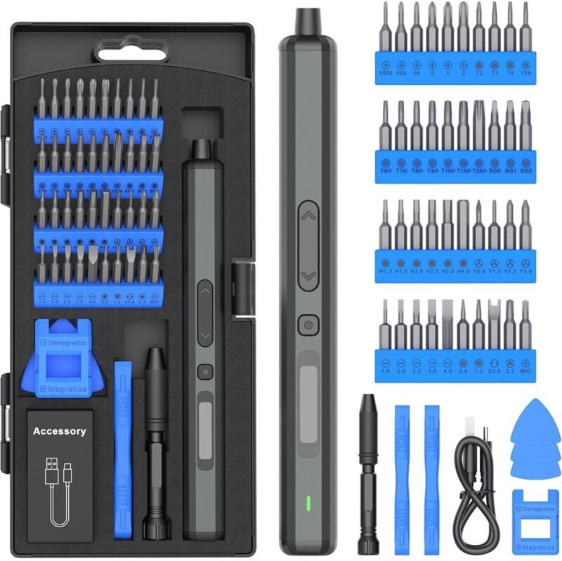 Akku-Schraubendreher – 50-in-1 Mini-Elektroschrauber, blau, Präzisionsschraubendreher mit magnetischer Bitaufbewahrung, ...