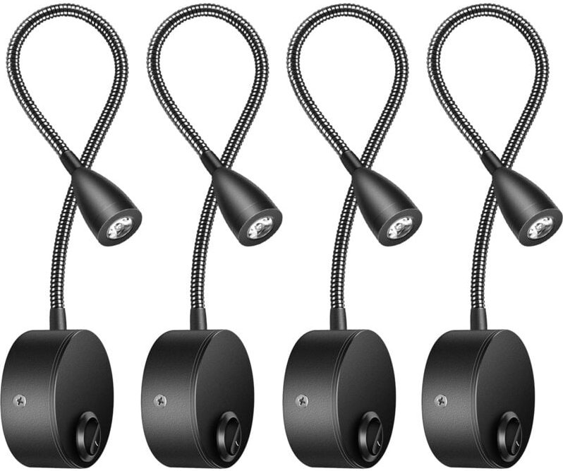 4-flammige Nachttisch-Wandleuchte, LED-Leseleuchte, Schwanenhalsleuchte, 3 w, 3000 k, warmweiß, Leselampe (schwarz)