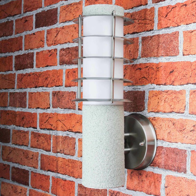 Außen Wandleuchte Edelstahl in Silber mit Stein Optik