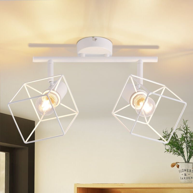 Deckenstrahler Deckenlampe 2 Flammig - E14 Deckenspots Deckenleuchte Weiß 350° Schwenkbar Modern Wohnzimmerlampe Küchenl...