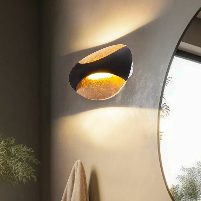Thumbnail - Wandlampe schwarz gold led Wandleuchte Flurleuchte Treppenhauslampe Wohnzimmerlampe, 6W 230lm warmweiß, BxH 21x15 cm