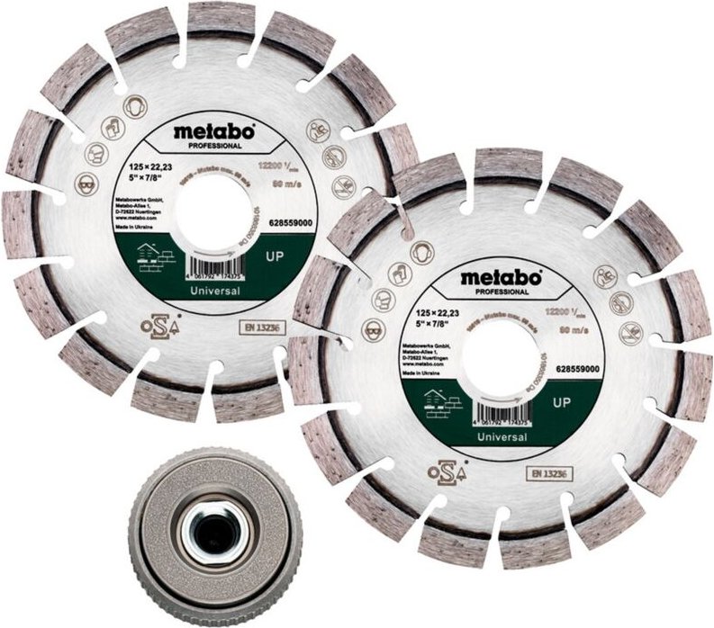 Metabo Set: 2xDiamanttrennscheibe 125x22,23mm, UP + 1xQuickspannmutter M 14