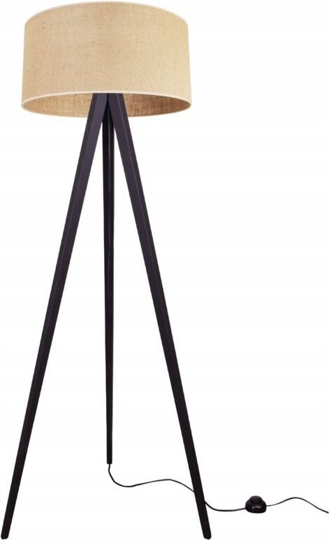 Stehlampe mit Dreibein und Holzlampenschirm, 45 cm