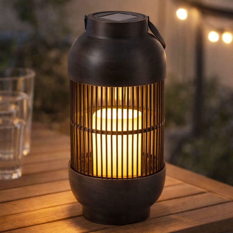 Thumbnail - Solarleuchte Tischlampe Außenleuchte Laterne Kerze Gartenleuchte Terrassenlampe Flammeneffekt, Kunststoff schwarz, Akku,...
