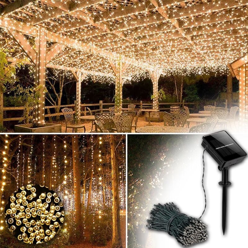 20 m LED-Solar-Lichterkette für drinnen und draußen, 8 Beleuchtungsmodi, wasserdicht, für Garten, Party, Beleuchtung, De...