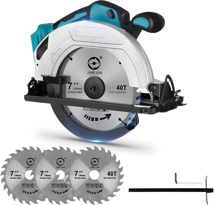 Akku Kreissäge-ONEVAN 18V 180mm Handkreissäge Für Makita 18V Akku - mit 3 Sägeblättern(ohne Batterie)