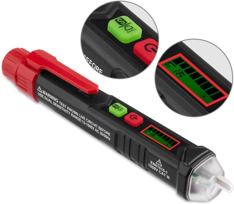 ZVD Berührungsloser Spannungsprüfer, Spannungstester mit doppelter Empfindlichkeit 12 V/48 V-1000 V, LCD-Anzeige, Prüfun...