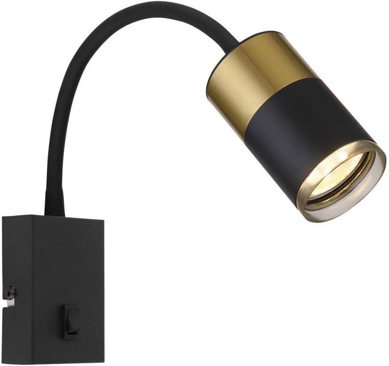 Wandlampe flexibel Schlafzimmerlampe Leseleuchte schwarz kupfer Wandleuchte mit Schalter, 1x GU10, BxH 7 x 43 cm