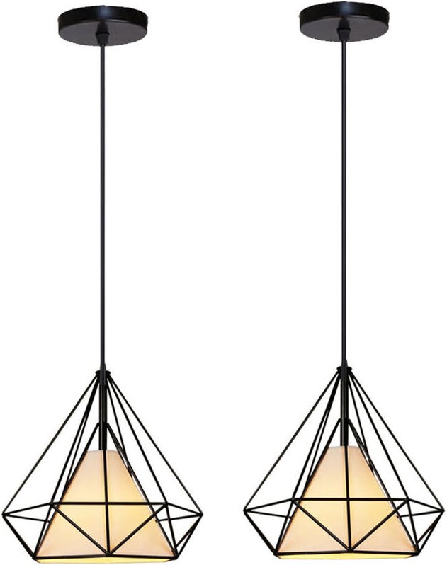 Pendelleuchte Diamant, Industri Stil Hängelampe mit Lampenschirm, Kronleuchter mit Ø20cm Eisen Käfig Edison E27 Fassung ...