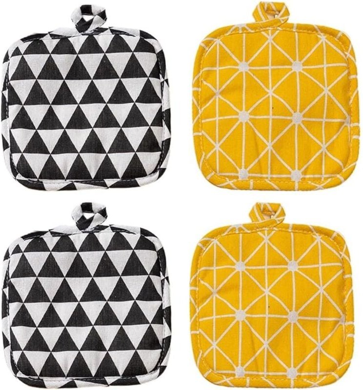 Set mit 4 Topfüberzügen aus Baumwolle, 18 x 18 cm, Küchentopfüberzüge, zum Kochen und Backen (schwarz, gelb) - Sollbry