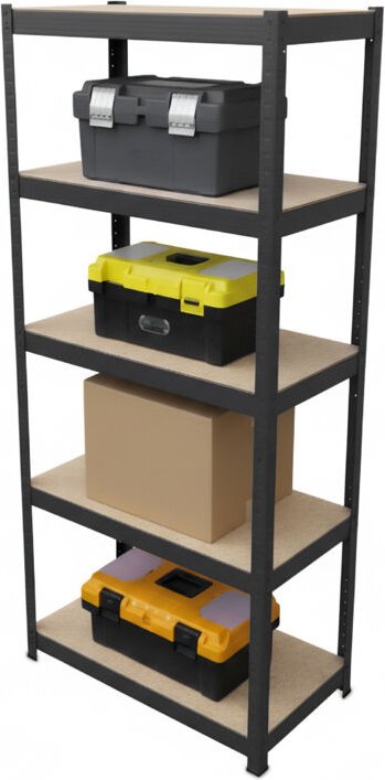 Relaxdays Schwerlastregal, HxBxT 180x60x30 cm, Traglast 500 kg, 5 Ebenen, Lagerregal Keller, zum Stecken, schwarz