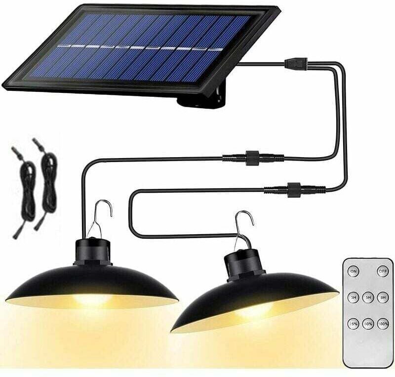 Solarlampen Solar-Kronleuchter mit wasserdichter Fernbedienung 2 Köpfe 3 m Kabel - Warmes Licht