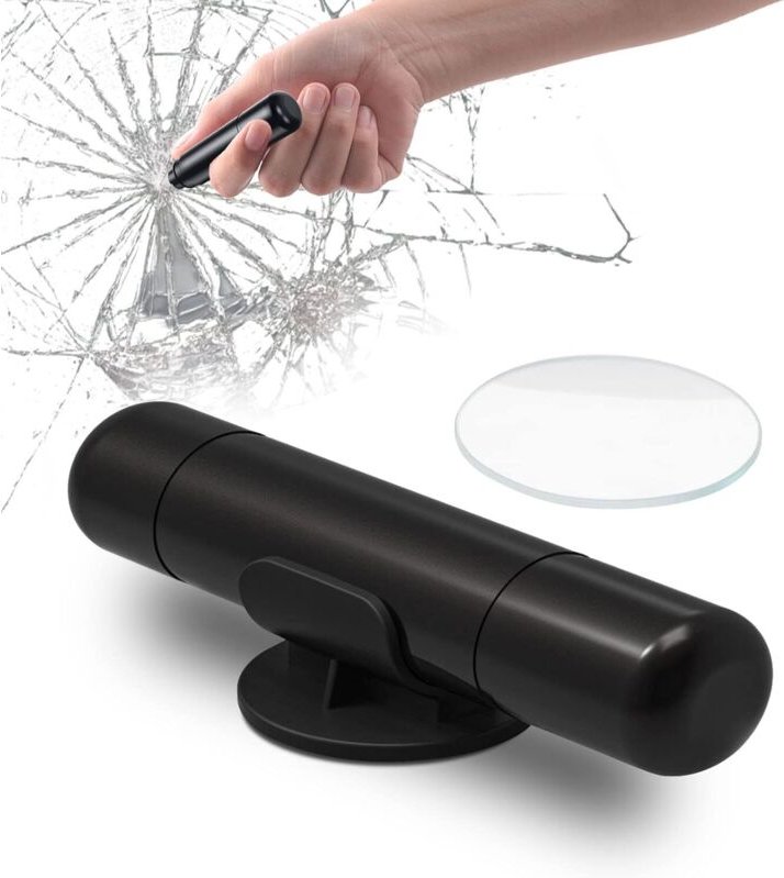 2-in-1 Sicherheitshammer, Gurtschneider, Notfallhammer, Glasbrecher, Notfallwerkzeug, Schwarz
