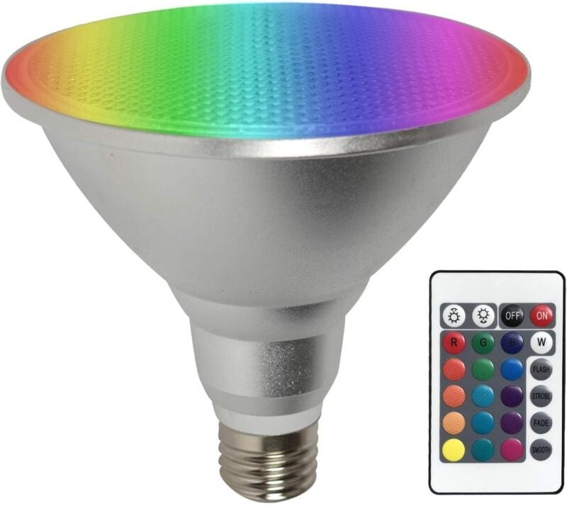Aougo - Par38 LED-Lampe, Farbwechsel, dimmbar, 30 w, E27, Fernbedienung + RGB-Farben, wasserdichte Innen-/Außenlampe für...