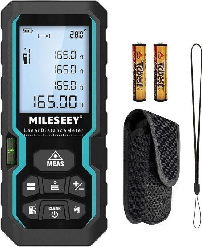 Digitaler Laser-Entfernungsmesser, 50 m/165 ft Lasermessung mit elektronischer Wasserwaage und LCD-Hintergrundbeleuchtun...