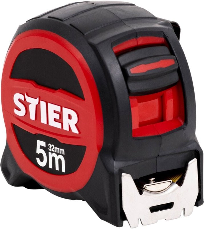 Premium Taschenbandmaß, 5 m x 32 mm, mit Magnet und Edelstahlhaken für sicheren Halt, mit Gürtelclip - Stier