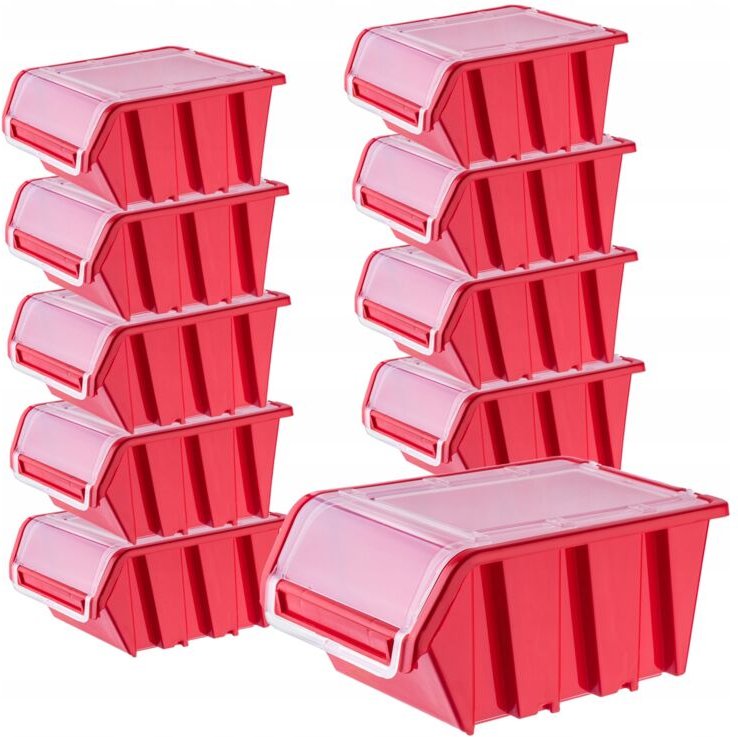 Stapelkiste mit Deckel, aus pp Kunststoff, 155 x 100 mm, Rot, 10 Stück - Kadax