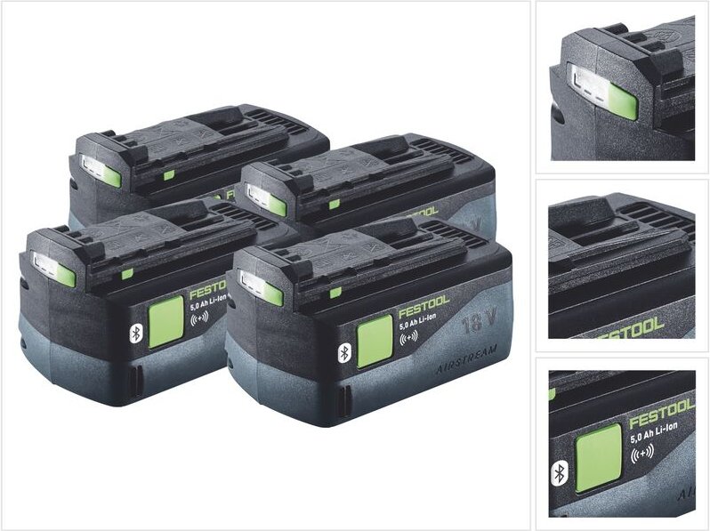 Festool Akku Set 4x BP 18 Li 5,0 ASI Akku 18 V 5,0 Ah / 5000 mAh Li-Ion ( 4x 577660 ) Bluetooth mit Ladestandanzeige