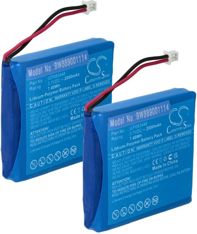 vhbw 2x Akku kompatibel mit Albrecht TecTalk Float PMR446, Funkgerät, Walkie Talkie (2000 mAh, 3,7 V, Li-Polymer)