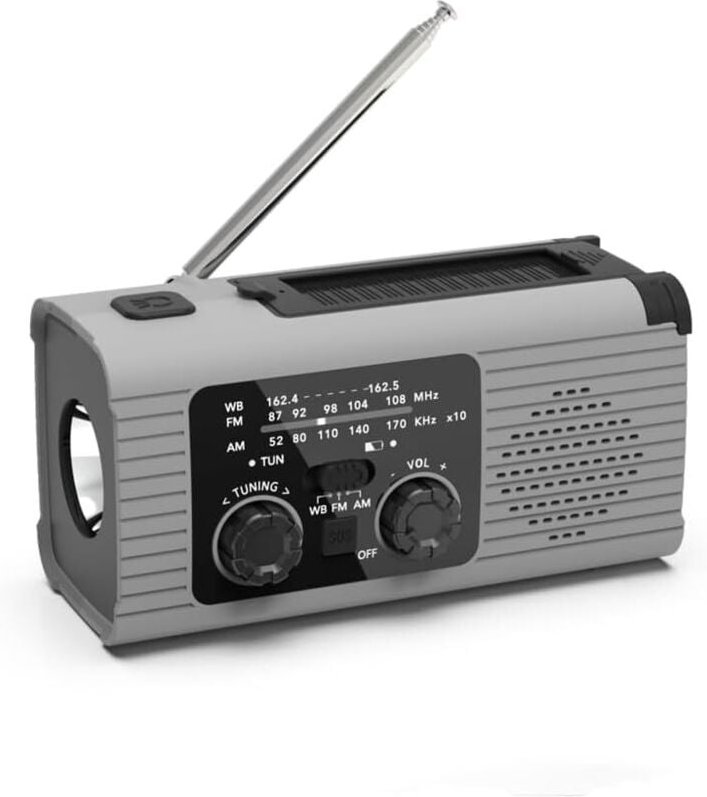1 PCS Notfall-Wetterradio, 4000 MAh Wetterwarnradio, AM/FM-Radio Solar, Handkurbel und USB-Ladefunktion - Grau