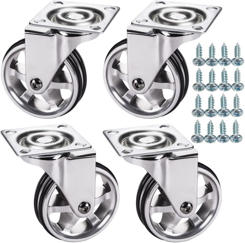 Sotech 4 Stück High end Möbelrollen bobby ø 75 mm Aluminiumrad ohne Bremse (Feststeller) inkl. Schraubenset Belastbarkei...