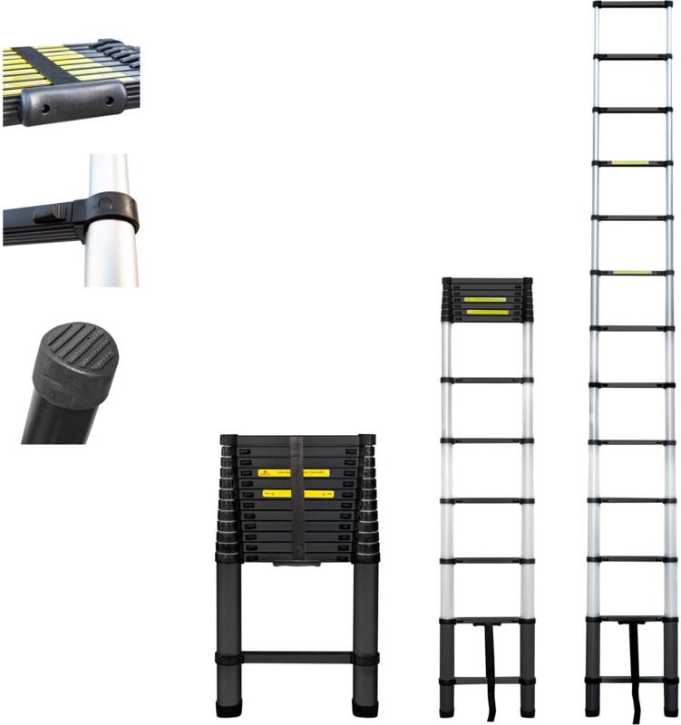 Teleskopleiter 3,8m TELESCOO13, Aluminium, Zusammenklappbar, Ausziehbar, Max Arbeitshöhe 4,7m, Standart EN131, 5 Jahre G...