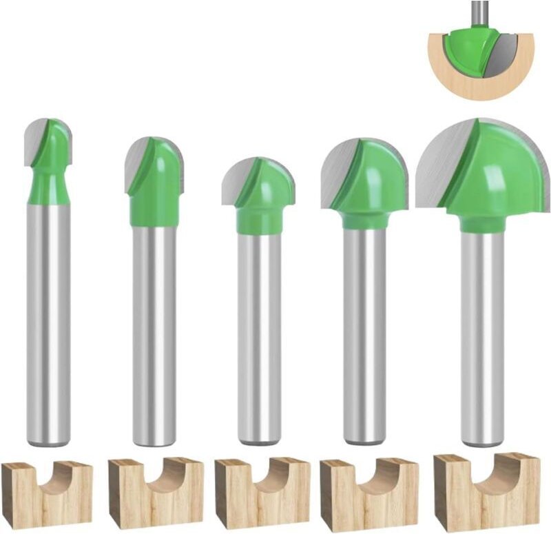 5-teiliges 6-mm-Fräserset, Rundfräser für Holz, Fräser, Holzfräser, Fräserset 6 mm / 8 mm / 10 mm / 12 mm / 18 mm (6 mm)