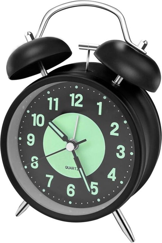 Doppelglockenwecker, mit leuchtendem, geräuschlosem Wecker, elektronischem Retro-Quarzwerk, kein Ticken, für Schlafzimme...