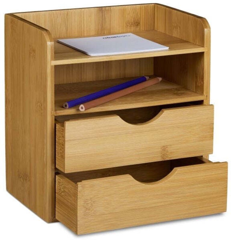 Desk organiser bamboo drawers shelves wooden storage box wood office shelf stand