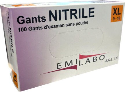 Box von 100 Nitrilhandschuhen ohne Puder Größe xl / 9-10 emilabo