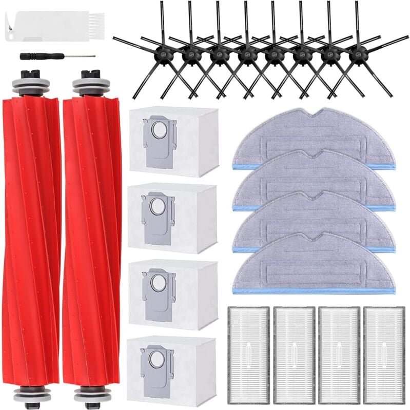 24 Stück Ersatzteile Zubehörset für Roborock S7 MaxV Ultra/Plus/S7 Pro Ultra/S7+,2 Main Rollbürste,4 Filter,4 Staubbeute...