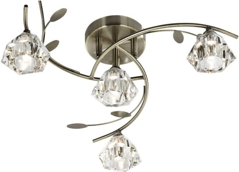 Searchlight - Sierra - 4 Light Semi Flush Multi Arm Deckenleuchte Antik Messing und Glas, G9