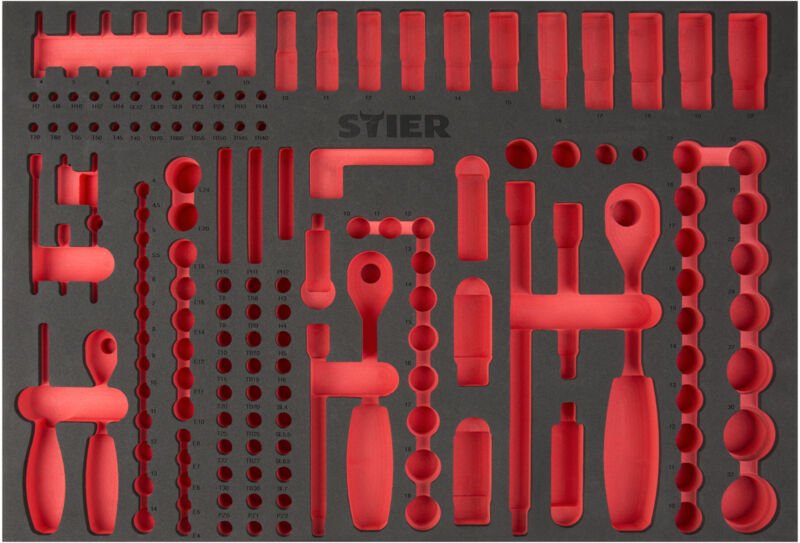 STIER Weichschaumeinlage (EVA) für Steckschlüssel-Satz 179-teilig, leer, für Werkbank und Werkstattwagen, 570 x 400 x 30...