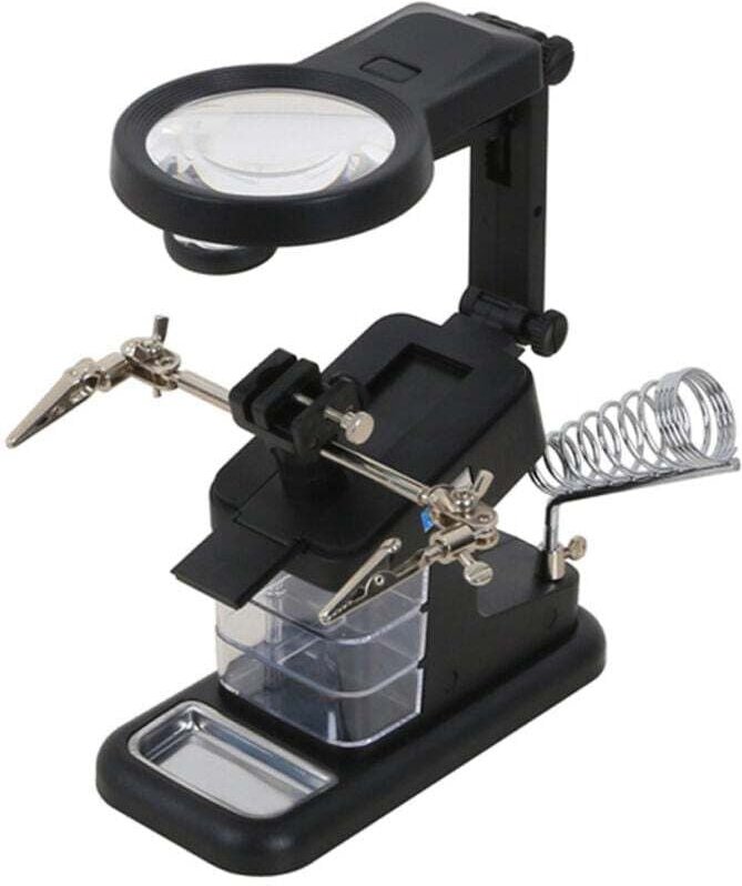 Tischlupenständer mit led, 3-fach, 4,5-fach, Lupenständer, dritte Hand, Löten, helfende Hand mit Clip für Elektronikinge...