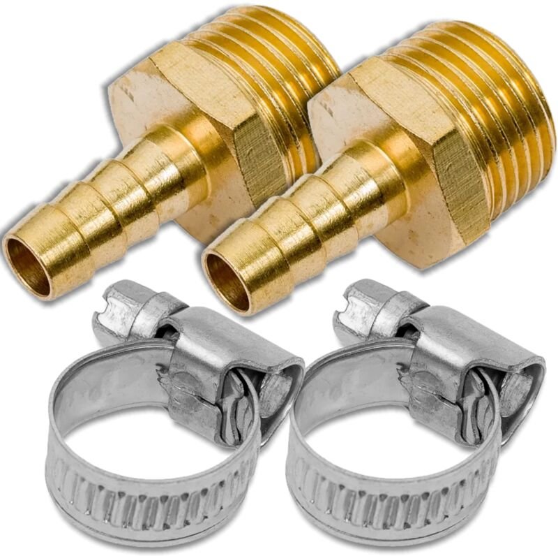 ROCKFORCE PNEUMATIC-Verbinder, 1/2"-Außengewinde, Fischgrätmuster 8 mm, 2 Stück + Klemmen