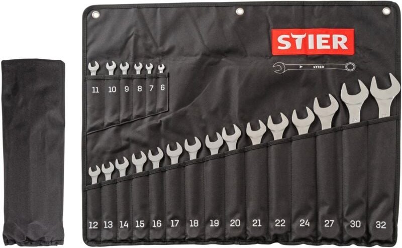 STIER Ringmaulschlüssel-Satz, SW 6 - 32 mm, 21-teilig, aus hochwertigem Chrom-Vanadium-Stahl, in mattchromierter Ausführ...
