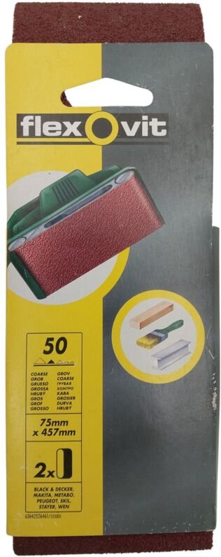 2x Flexovit Schleifbänder 75x457mm Körnung 50 Grob Universal Schleifpapier