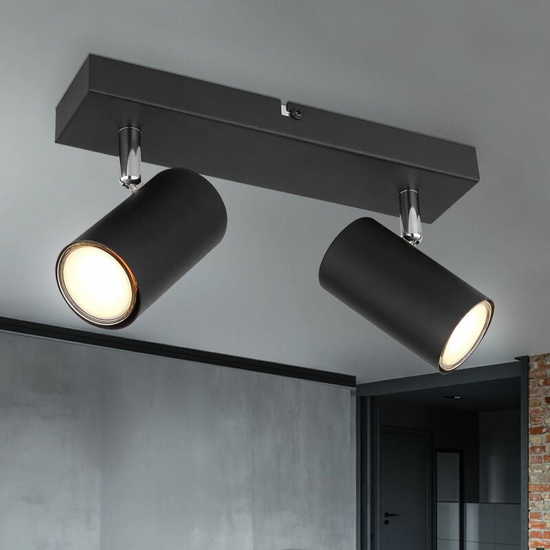 Deckenleuchte Spot 2 flammig Deckenstrahler schwarz Deckenlampe Esszimmer mit schwenkbaren Strahlern, Metall, 2x GU10, L...