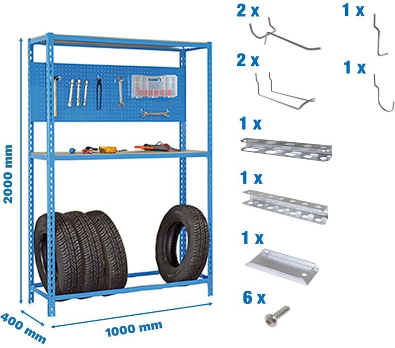 Simonrack Metallregal blau im industriellen Design 2000x1000 mm