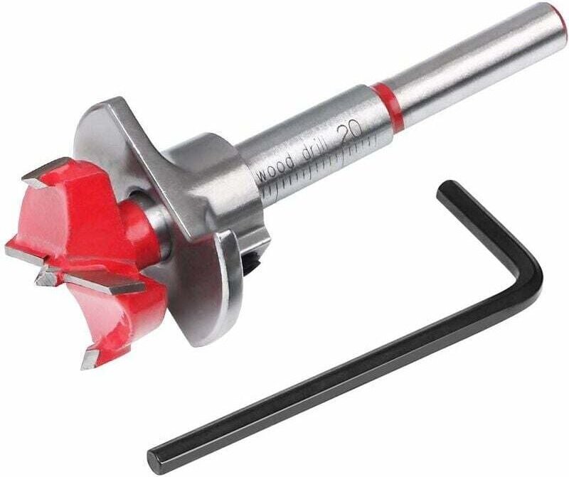 Holzbohrer, Ø 20 mm, verstellbarer Positionierungs-Holzfräser, Hartmetall-Lochsäge mit Tiefenanschlag (Tiefenbereich 104...